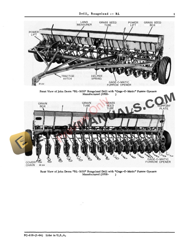 John Deere RL Rangeland Drill Parts Catalog PC618 01JAN64-3