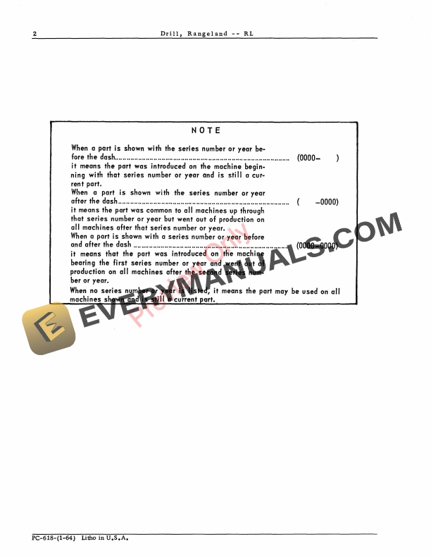 John Deere RL Rangeland Drill Parts Catalog PC618 01JAN64-4