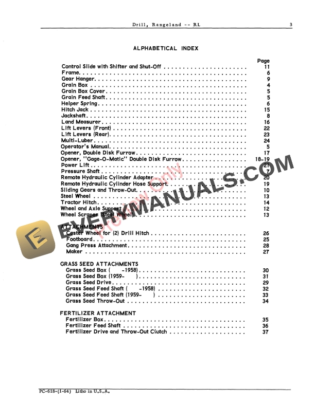 John Deere RL Rangeland Drill Parts Catalog PC618 01JAN64-5