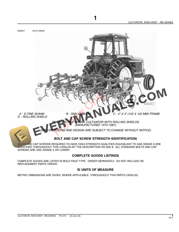 John Deere RM Series Row-Crop Cultivators Parts Catalog PC1273 01APR08-3