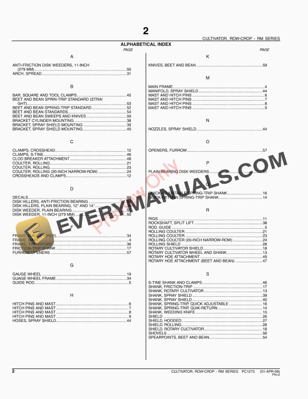 John Deere RM Series Row-Crop Cultivators Parts Catalog PC1273 01APR08-4