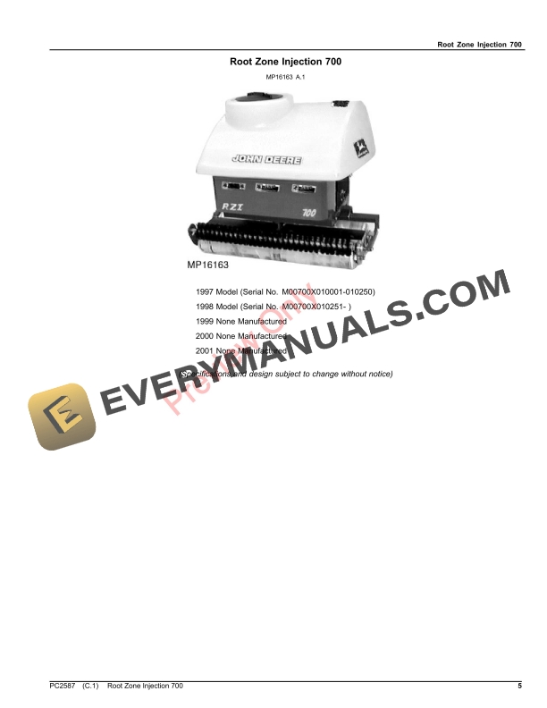 John Deere ROOT ZONE INJECTION 700 Parts Catalog PC2587 11SEP20-5