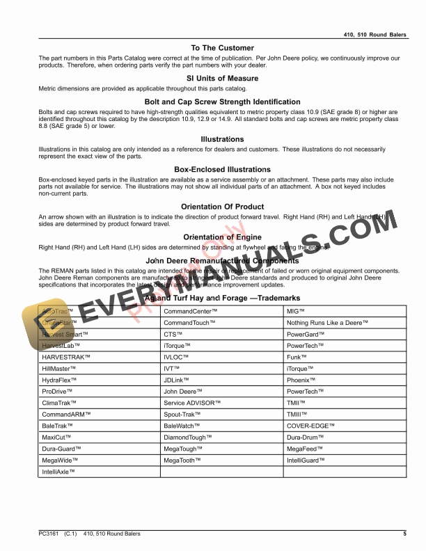John Deere ROUND BALERS 410,510 Parts Catalog PC3161 20SEP21-5