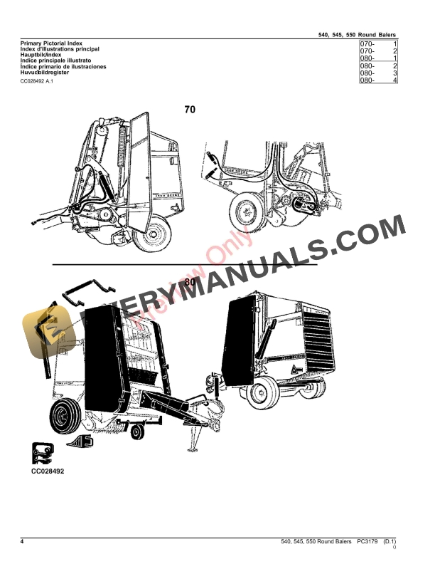 John Deere ROUND BALERS 540, 545, 550 Parts Catalog PC3179 31JUL21-4