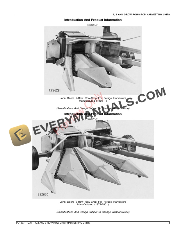 John Deere ROW-CROP HARVESTING UNITS FOR FORAGE HARVESTERS Parts Catalog PC1337 20SEP21-3