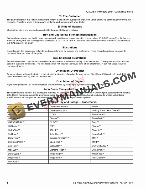 John Deere ROW-CROP HARVESTING UNITS FOR FORAGE HARVESTERS Parts Catalog PC1337 20SEP21-4