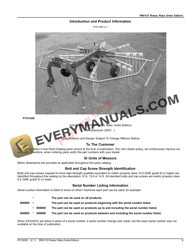 John Deere RR0133 Rotary Rake Parts Catalog PC16229 20SEP21-3