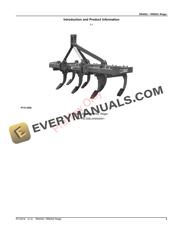 John Deere RR6002 Ridger Parts Catalog PC16218 08JUL22-3