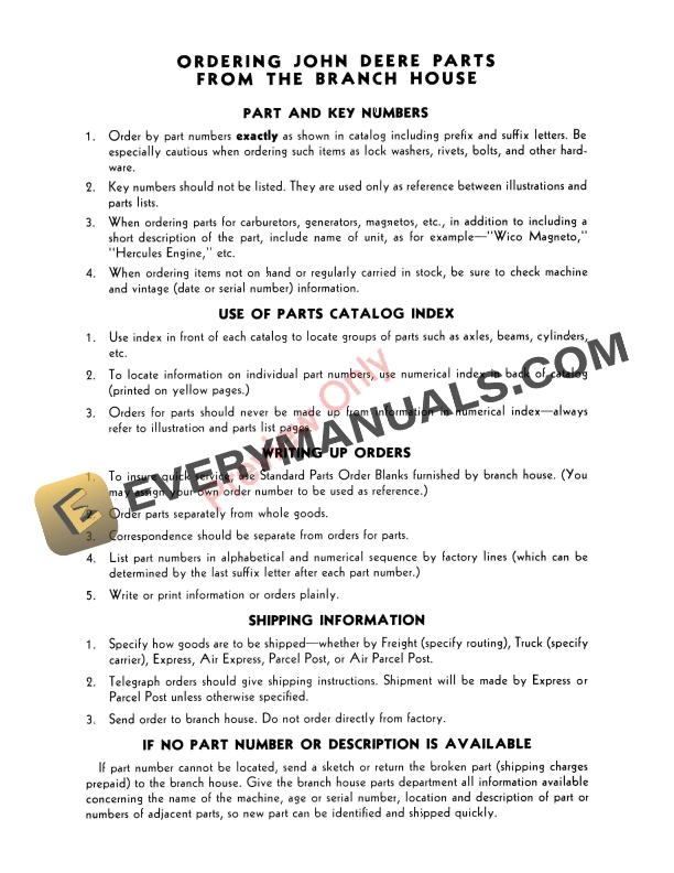 John Deere RS Grain Drill, Plain Parts Catalog PC193 01SEP53-4