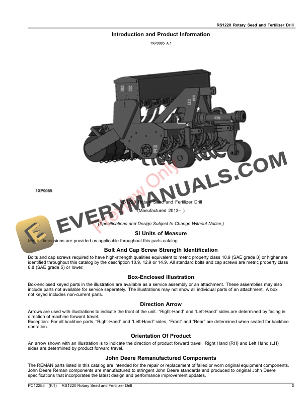 John Deere RS1220 Rotary Seed and Fertilizer Drill Parts Catalog PC12255 06AUG23 4 John Deere RS1220 Rotary Seed and Fertilizer Drill Parts Catalog PC12255 06AUG23-3