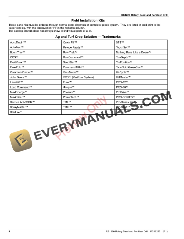 John Deere RS1220 Rotary Seed and Fertilizer Drill Parts Catalog PC12255 06AUG23 5 John Deere RS1220 Rotary Seed and Fertilizer Drill Parts Catalog PC12255 06AUG23-4