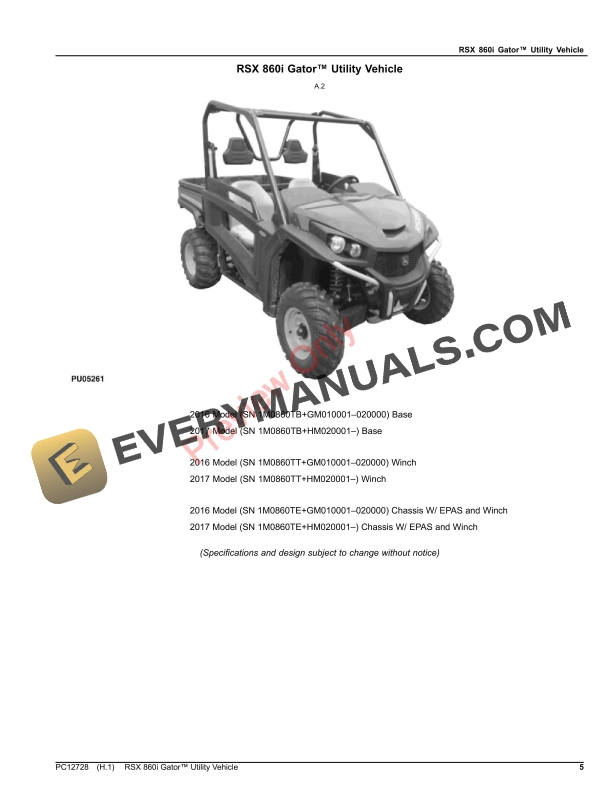 John Deere RSX 860i Gator Utility Vehicle Parts Catalog PC12728 14SEP23-5