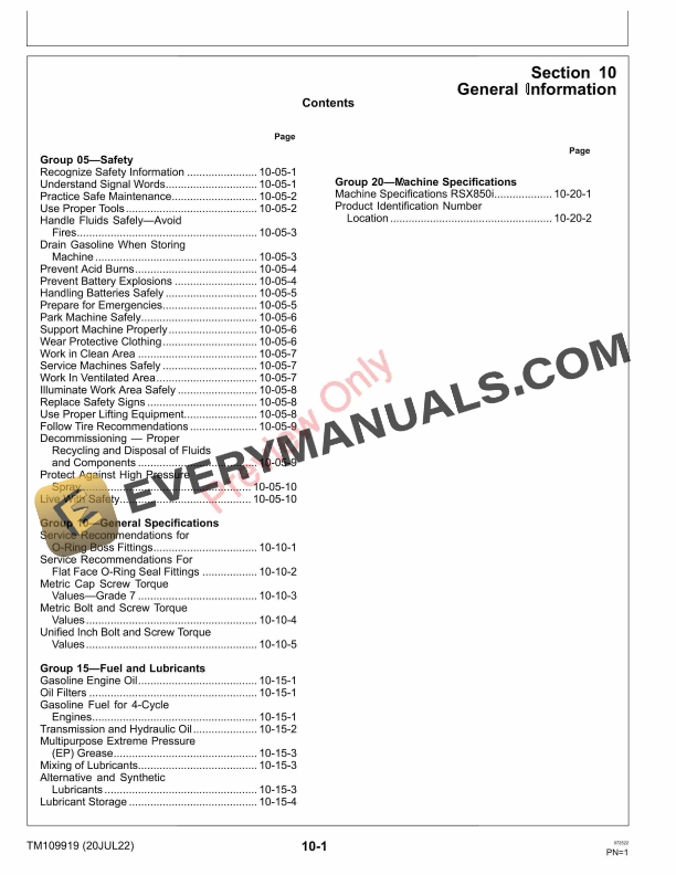 John Deere RSX850i Gator Recreational Vehicle 010001 Technical Manual TM109919 20JUL22 5