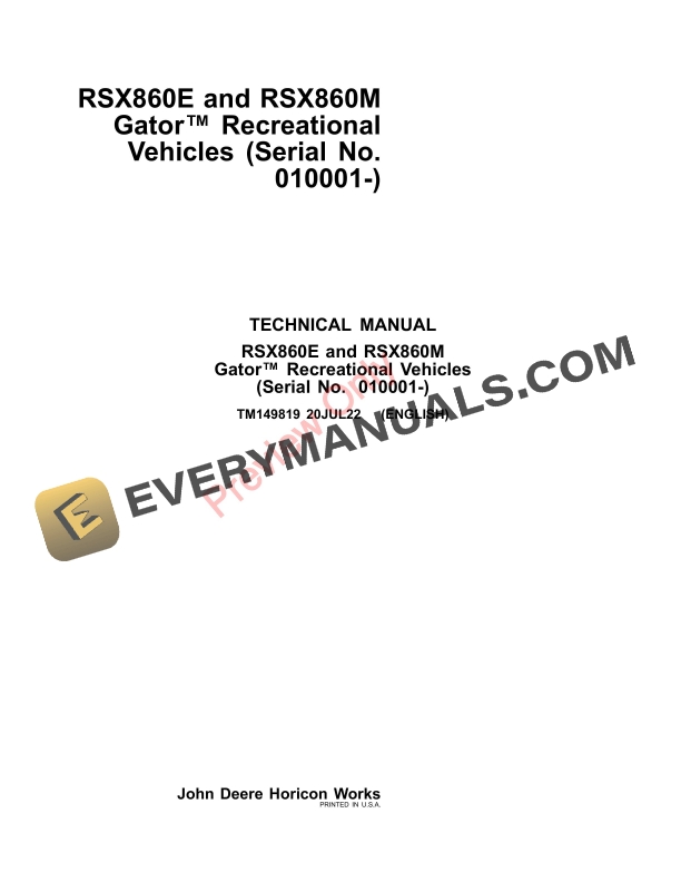 John Deere RSX860E and RSX860M Gator Recreational Vehicles