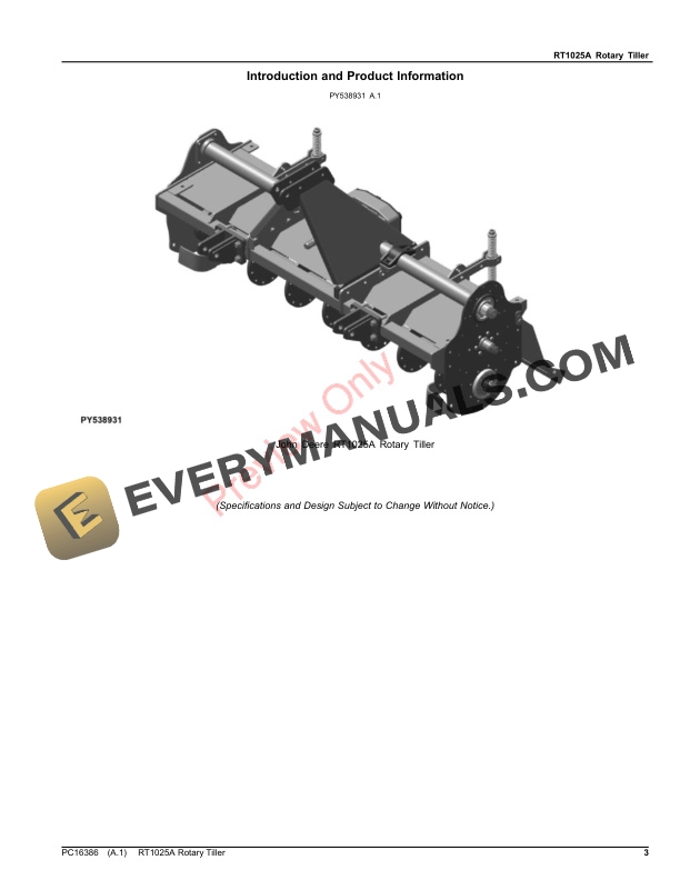 John Deere RT1025A Rotary Tiller Parts Catalog PC16386 30MAR23-3