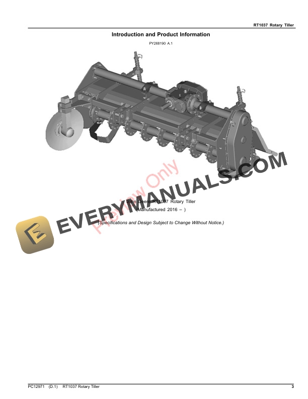 John Deere RT1037 Rotary Tiller Parts Catalog PC12971 03SEP23-3