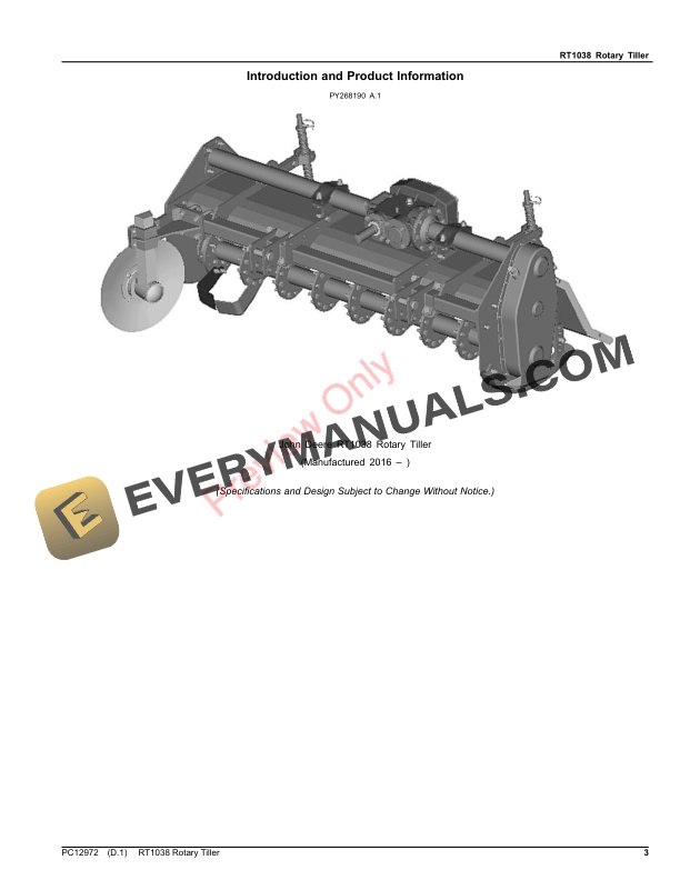 John Deere RT1038 Rotary Tiller Parts Catalog PC12972 03SEP23-3