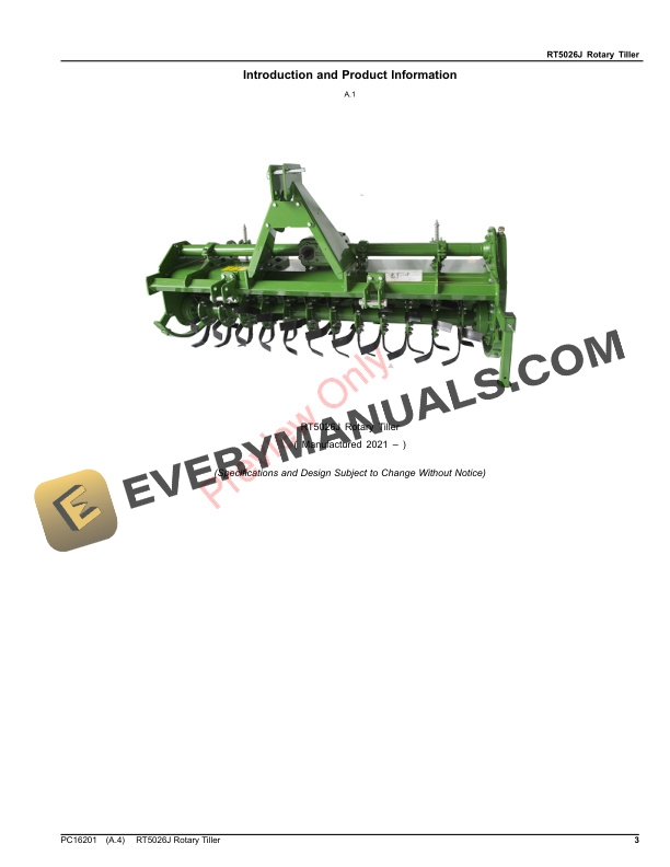 John Deere RT5026J Rotary Tiller Parts Catalog PC16201 23AUG21-3