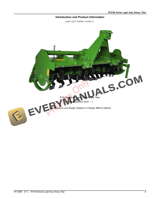 John Deere RT5100 Series Light Duty Rotary Tiller Parts Catalog PC13566 23DEC20 4 John Deere RT5100 Series Light Duty Rotary Tiller Parts Catalog PC13566 23DEC20-3