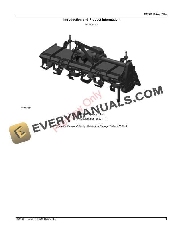 John Deere RT5316 Rotary Tiller Parts Catalog PC16034 15JAN21-3