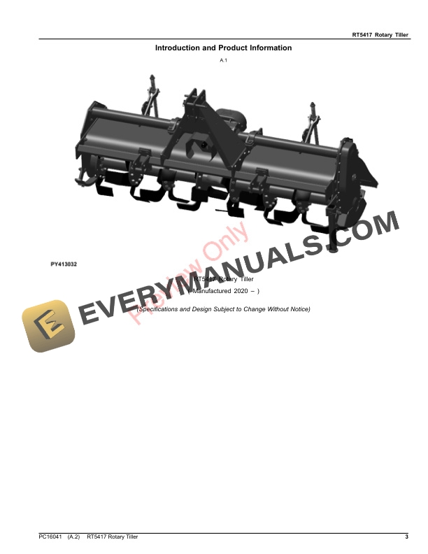 John Deere RT5417 Rotary Tiller Parts Catalog PC16041 14OCT20-3