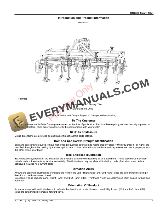 John Deere RT6323C Rotary Tiller Parts Catalog PC11940 06AUG23 3