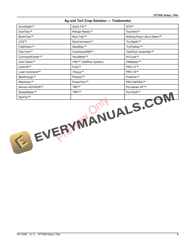 John Deere RT7028 Rotary Tiller Parts Catalog PC13392 08DEC17-5