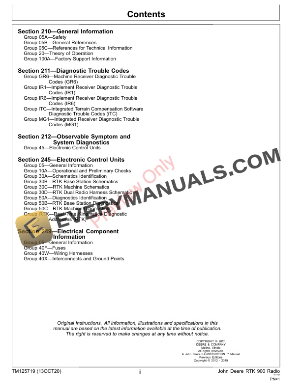 John Deere RTK 900 Radio Technical Manual TM125719 13OCT20 3