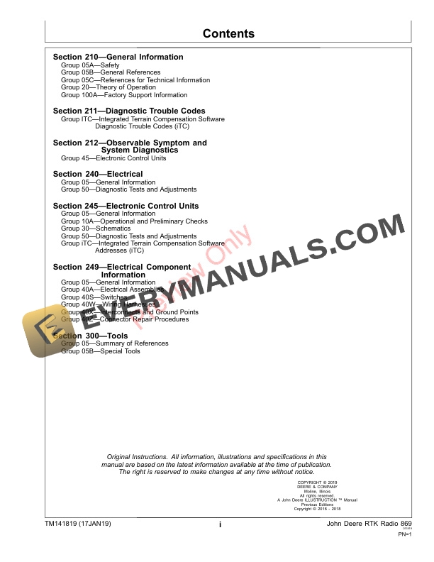 John Deere RTK Radio 869 Technical Manual TM141819 17JAN19 3