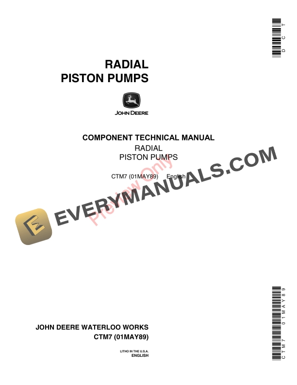 John Deere Radial Piston Pump Component Technical Manual CTM7 01MAY89-1