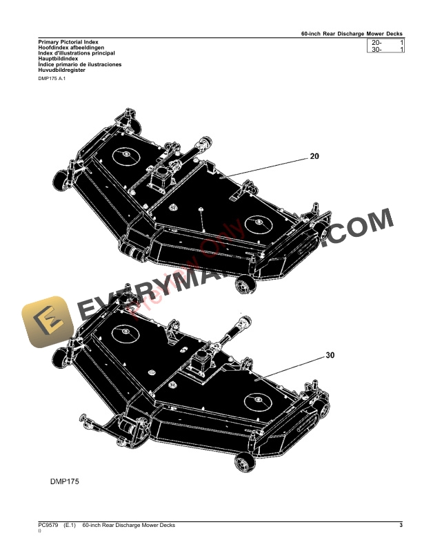 John Deere Rear Discharge Mower Deck, 60 inch Parts Catalog PC9579 04DEC20-3