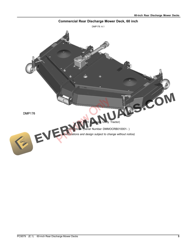 John Deere Rear Discharge Mower Deck, 60 inch Parts Catalog PC9579 04DEC20-5