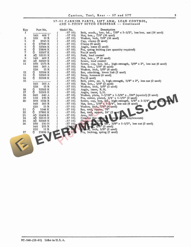 John Deere Rear Tool Carriers – 37, 37T Parts Catalog PC546 01DEC61-5