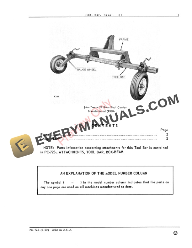 John Deere Rear Toolbar - 27 Parts Catalog PC722 01AUG60 4 John Deere Rear Toolbar – 27 Parts Catalog PC722 01AUG60-3