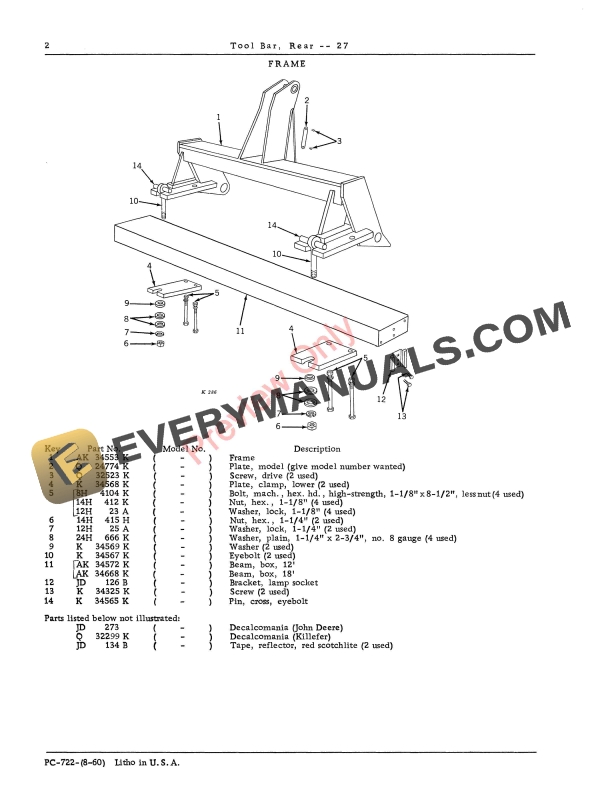 John Deere Rear Toolbar - 27 Parts Catalog PC722 01AUG60 5 John Deere Rear Toolbar – 27 Parts Catalog PC722 01AUG60-4