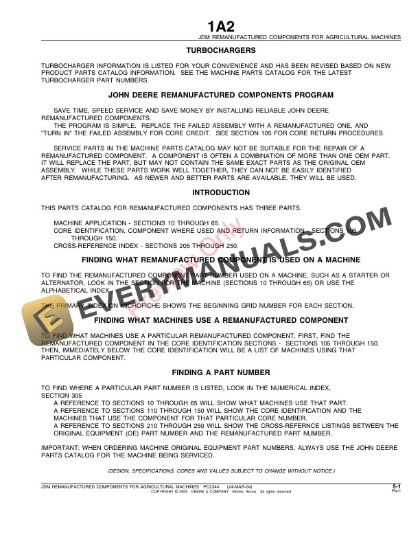 John Deere Remanufactured Components and Identification for AG Machines Parts Catalog PC2344 22APR05-3
