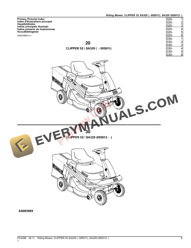John Deere Riding Mower, CLIPPER 52 SA329 ( -005011), SA329 (005012- ) Parts Catalog PC4398 27JAN17-3