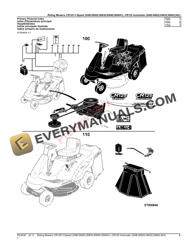 John Deere Riding Mowers CR125 5 Speed (SAB00620, SAB00630, SAB00640, SAB000941), CR125 Automatic (SAB00622, Parts Catalog PC4432 11MAY18-3