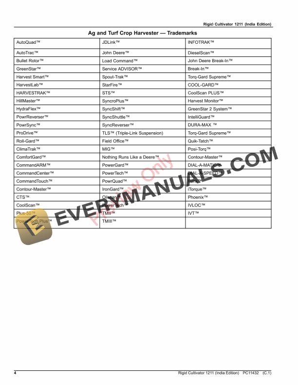 John Deere Rigid Cultivator 1211 Parts Catalog PC11432 30SEP23 4