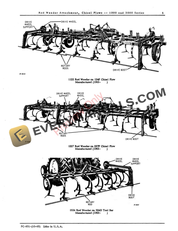 John Deere Rod Weeder Attachment, Chisel Plows - 1000, 3000 Series Parts Catalog PC851 01OCT65 4 John Deere Rod Weeder Attachment, Chisel Plows – 1000, 3000 Series Parts Catalog PC851 01OCT65-3