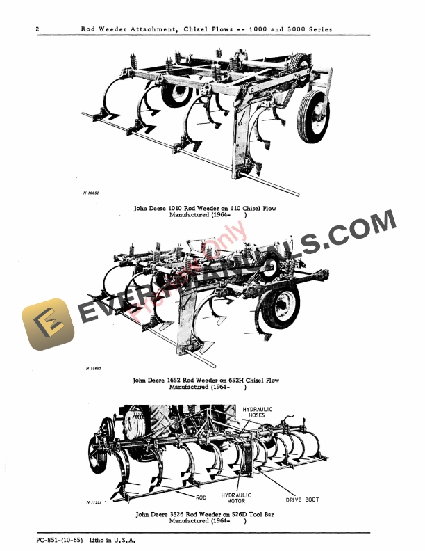 John Deere Rod Weeder Attachment, Chisel Plows - 1000, 3000 Series Parts Catalog PC851 01OCT65 5 John Deere Rod Weeder Attachment, Chisel Plows – 1000, 3000 Series Parts Catalog PC851 01OCT65-4