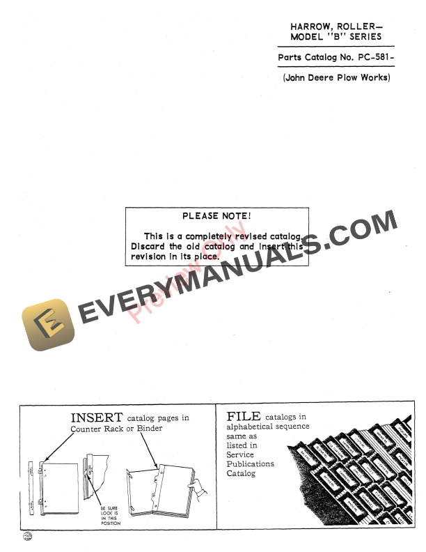 John Deere Roller Harrow – Model ‘B’ Series Parts Catalog PC581 01JAN64-1