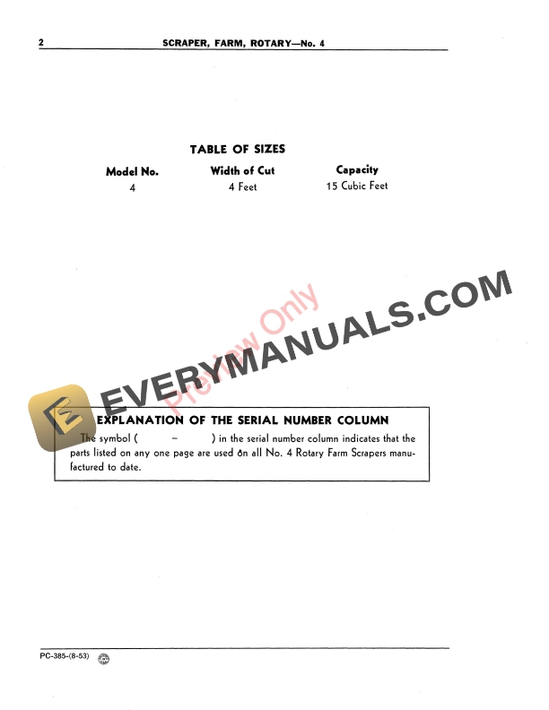 John Deere Rotary Farm Scraper – No. 4 Parts Catalog PC385 01MAY55-4