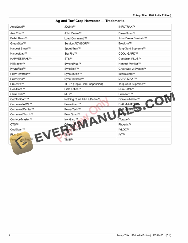 John Deere Rotary Tiller 1204 Parts Catalog PC11403 06APR23 4