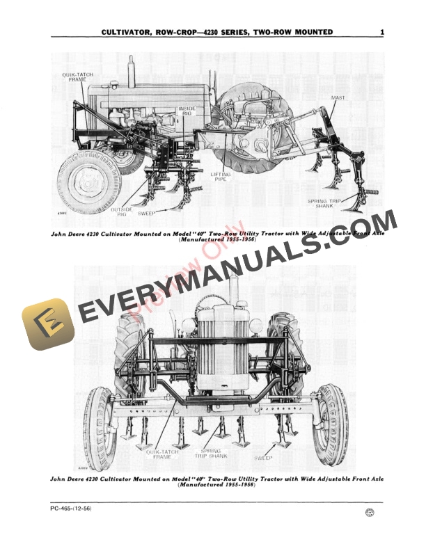 John Deere Row-Crop Cultivator – 4230 Series Parts Catalog PC465 01DEC56-3