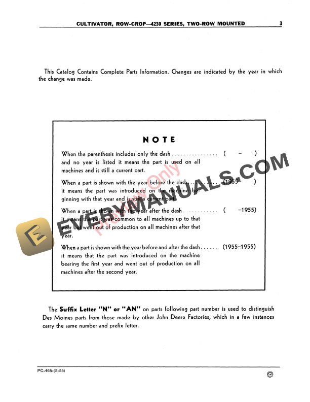 John Deere Row-Crop Cultivator – 4230 Series Parts Catalog PC465 01DEC56-5