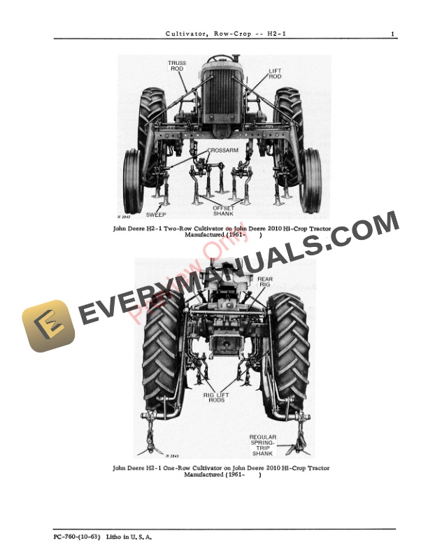 John Deere Row -Crop Cultivator H2-1 Parts Catalog PC760 01OCT63-3