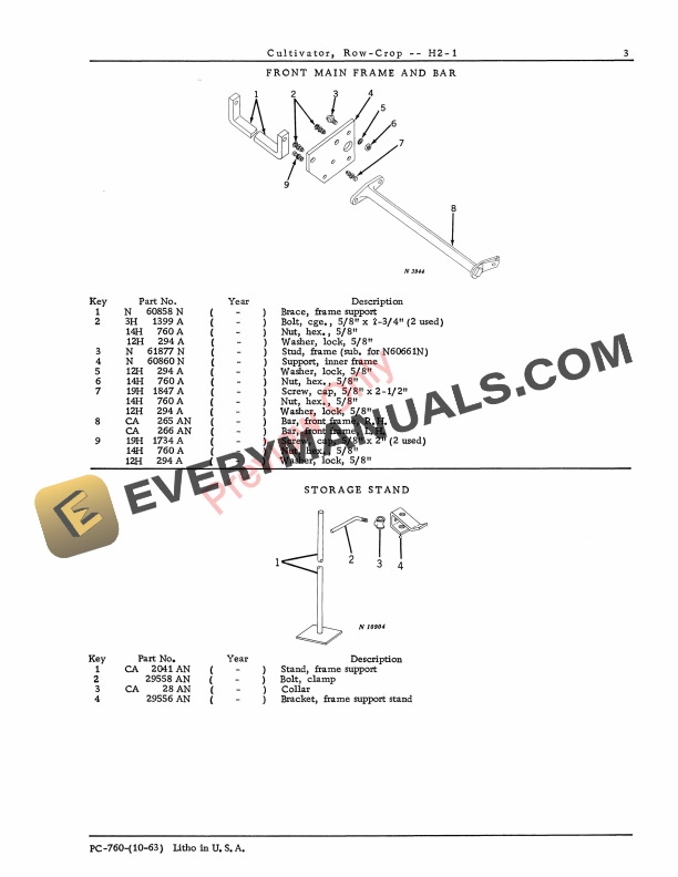 John Deere Row -Crop Cultivator H2-1 Parts Catalog PC760 01OCT63-5