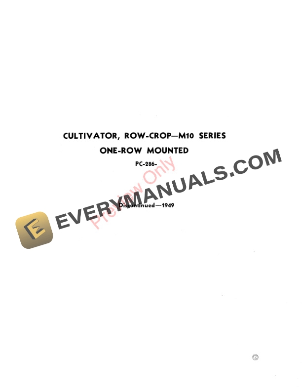 John Deere Row Crop Cultivator – M10 Series (One-Row Mounted) Parts Catalog PC286 01DEC52-2