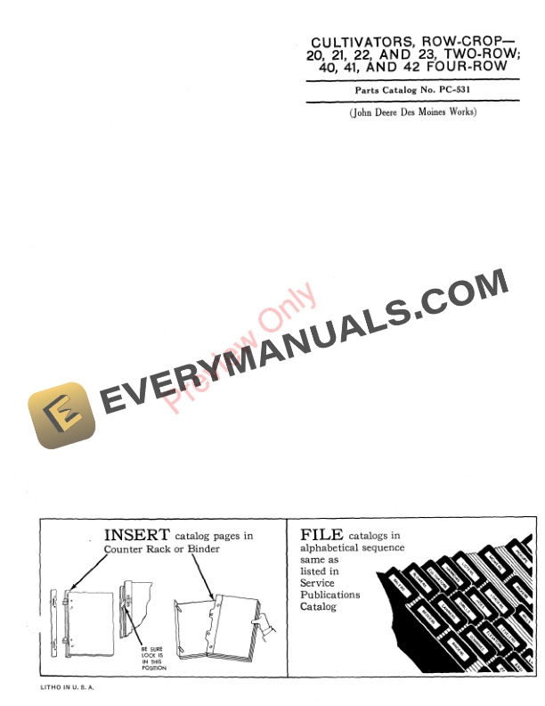 John Deere Row Crop Cultivators 20, 21, 22, 23 Two Parts Catalog PC531 01DEC61-3